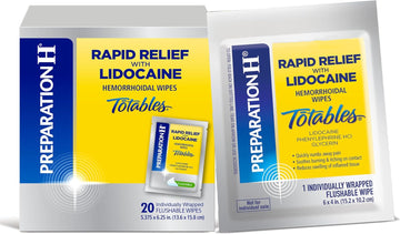 Preparation H Rapid Relief Hemorrhoid Wipes With Lidocaine, Numbing Relief For Swelling, Pain, Burning And Itching - 20 Count