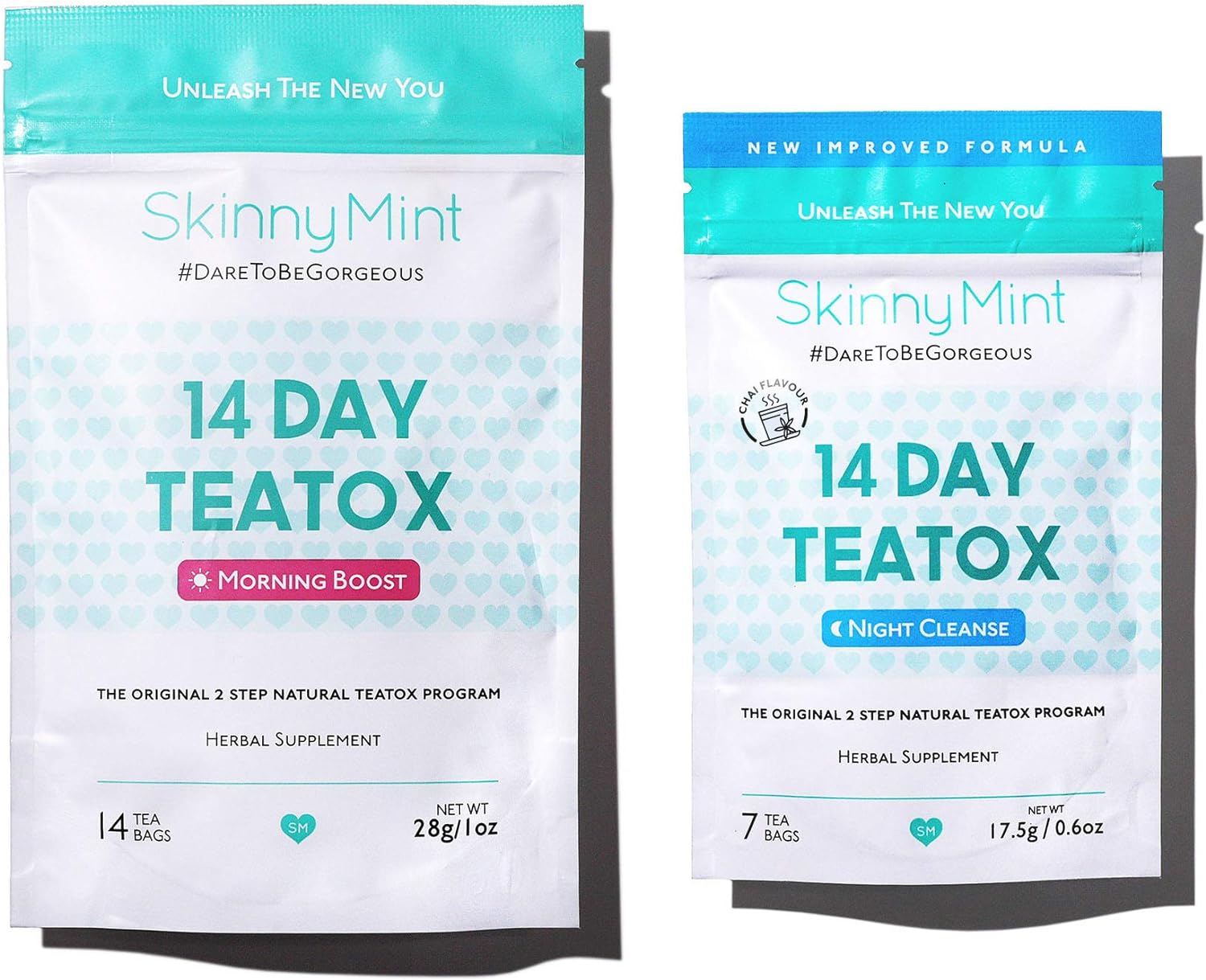 SkinnyMint Detox Tea 14 Day Kit- Ultimate TeaTox Program- All Natural Morning Boost and Night Cleanse Detox Tea- Helps Alleviate Bloating and Boost Energy