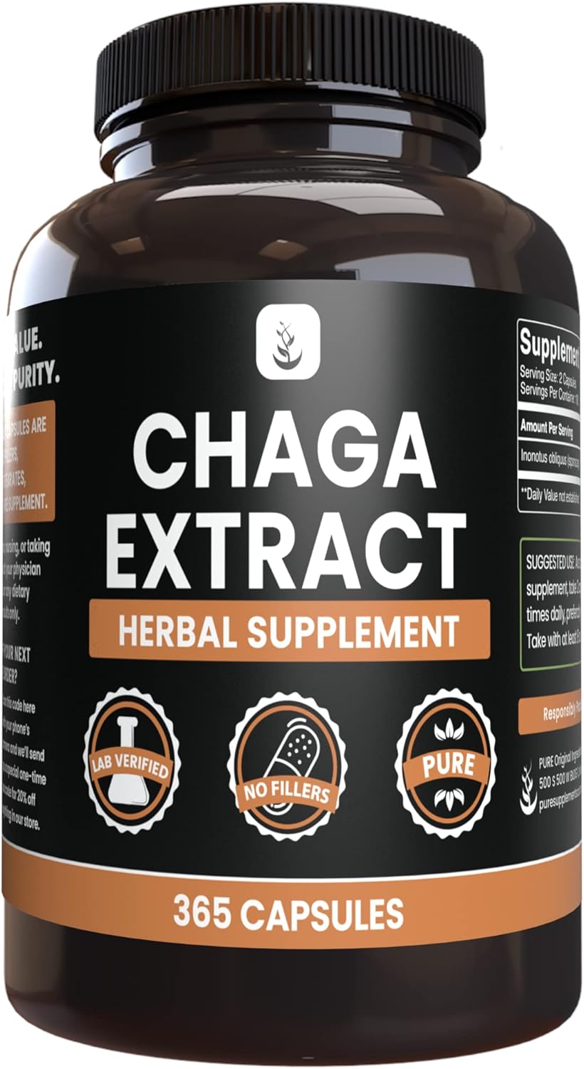 Pure Original Ingredients Chaga Mushroom Extract (365 Capsules) No Magnesium Or Rice Fillers, Always Pure, Lab Verified