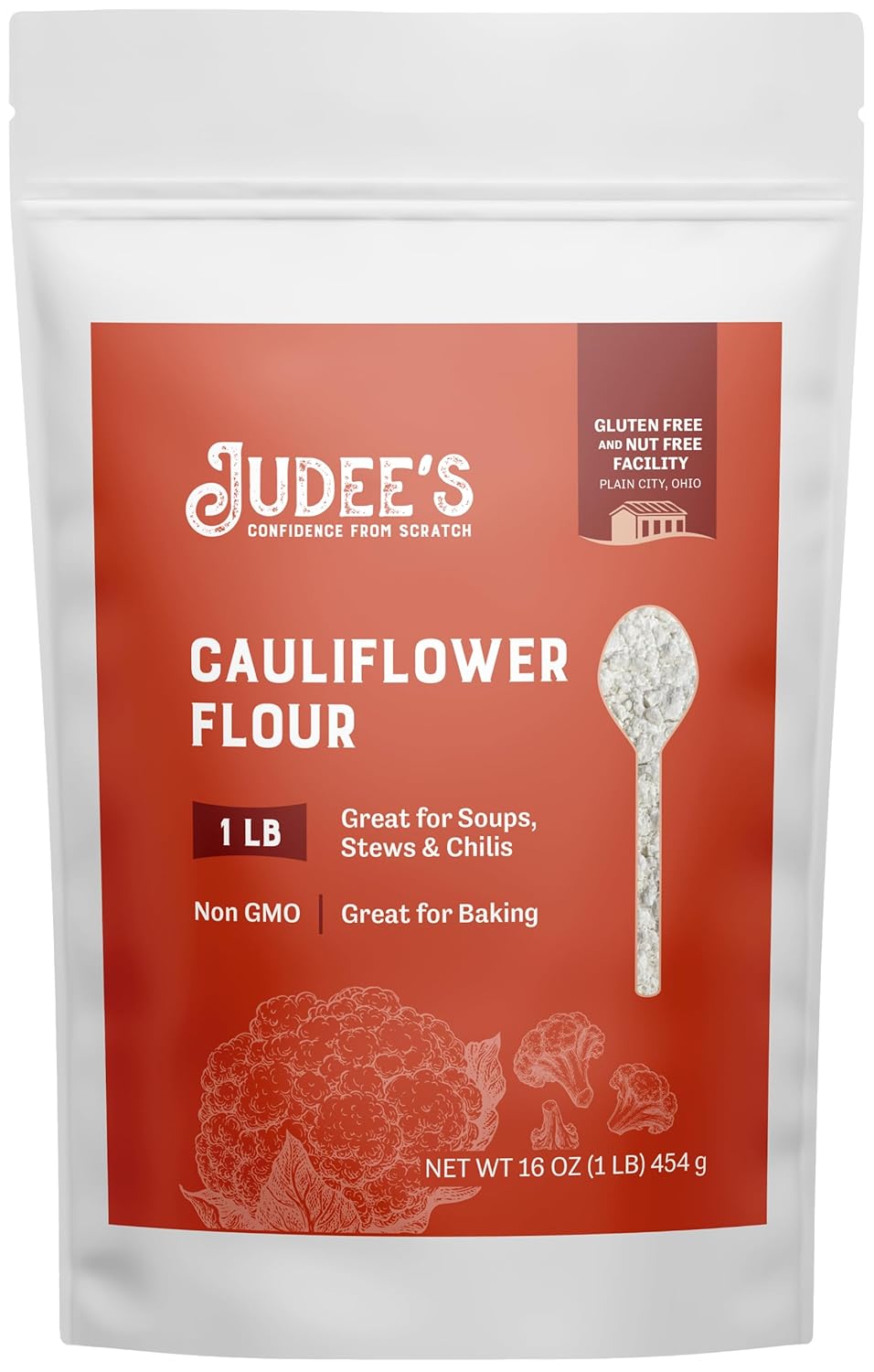 Judee's Cauliflower Flour 1 lb - Just One Ingredient - 100% Non-GMO, Gluten-Free, and Nut-Free - Perfect for Baking and Cooking - Great for Soups, Stews, and Chilis