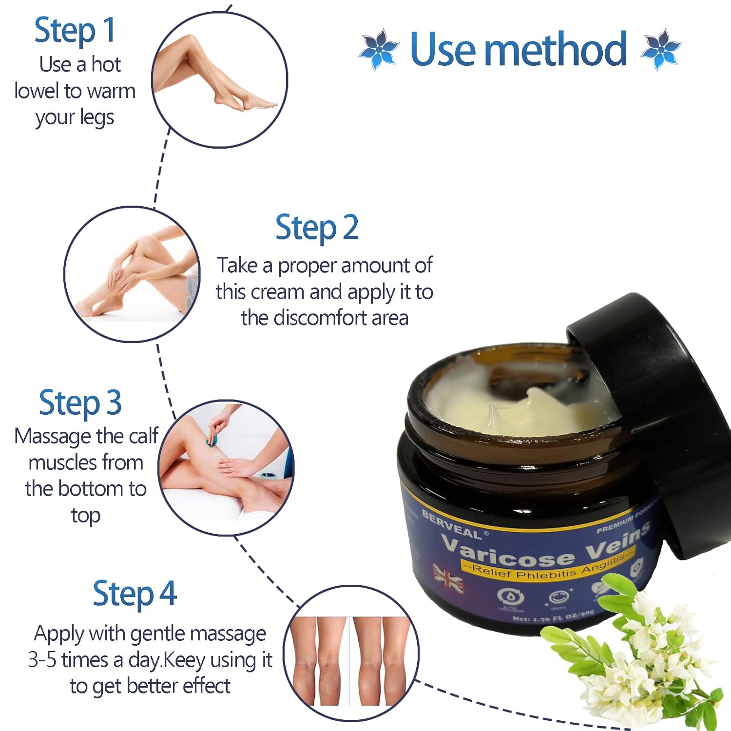 Berveal Varicose Veins Cream, Spider Veins Repair Cream, Improve Blood Circulation, Spider Varicose Vein Treatment Cream For Legs, Itching Of Legs (1.76 Oz) (1) : Beauty & Personal Care