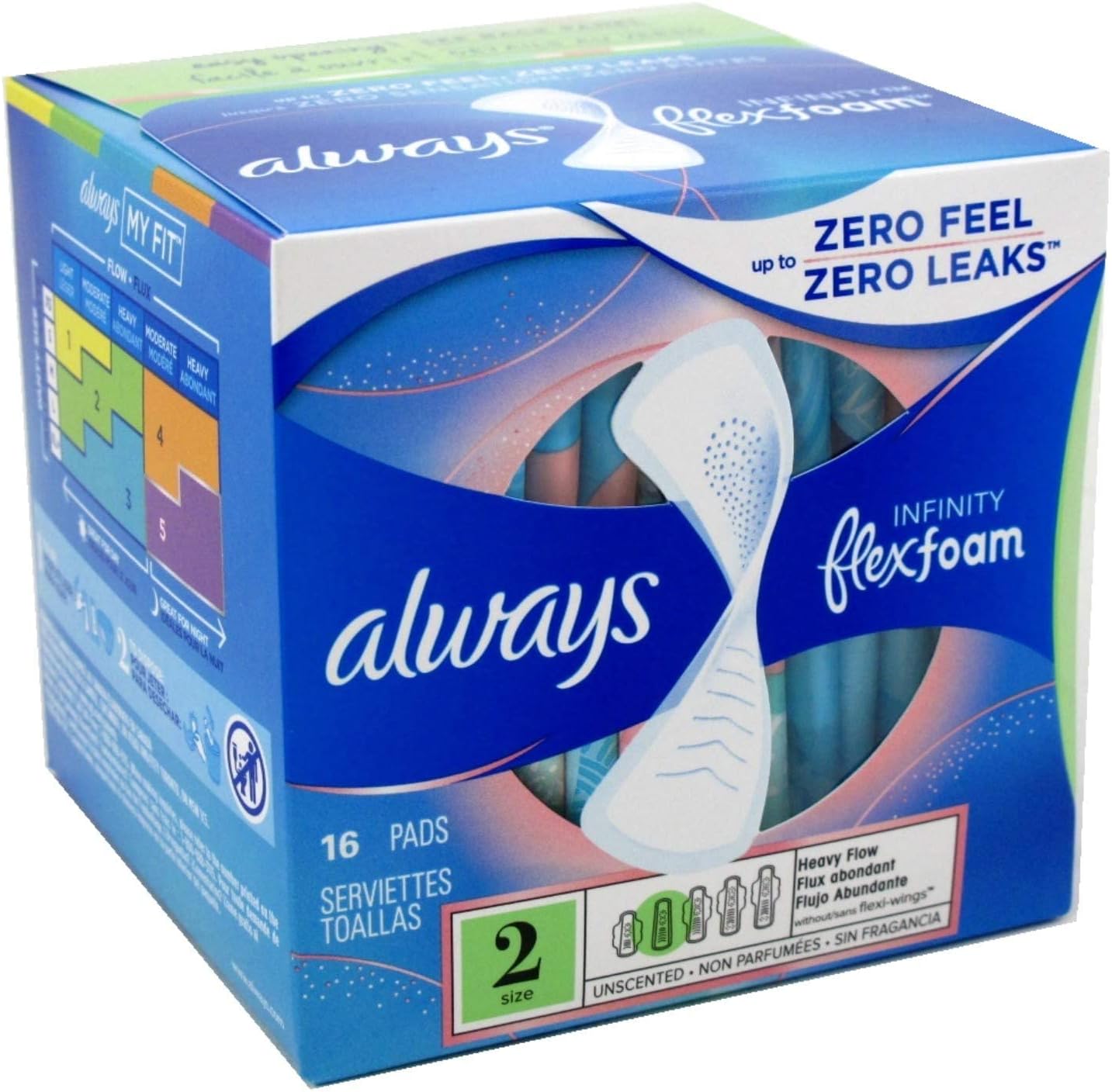 Always Pads Size 2 Infinity With Flex Foam 16 Count Heavy Flow (Pack of 3)