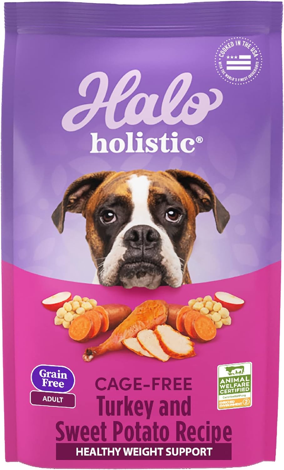 Halo Holistic Dog Food, Complete Digestive Health Grain Free Cage-Free Turkey And Sweet Potato Recipe, Healthy Weight Support, Dry Dog Food Bag, Adult Formula, 21-Lb Bag