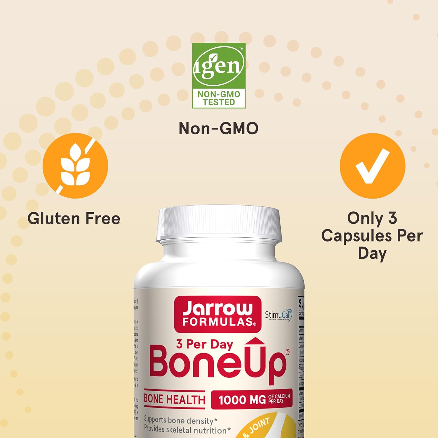 Jarrow Formulas BoneUp Three Per Day For Bone Support and Skeletal Nutrition, Includes Vitamin D3, K2 (as MK-7) and 1000 mg of Calcium Per Day, 90 Capsules, 30 Day Supply : Health & Household