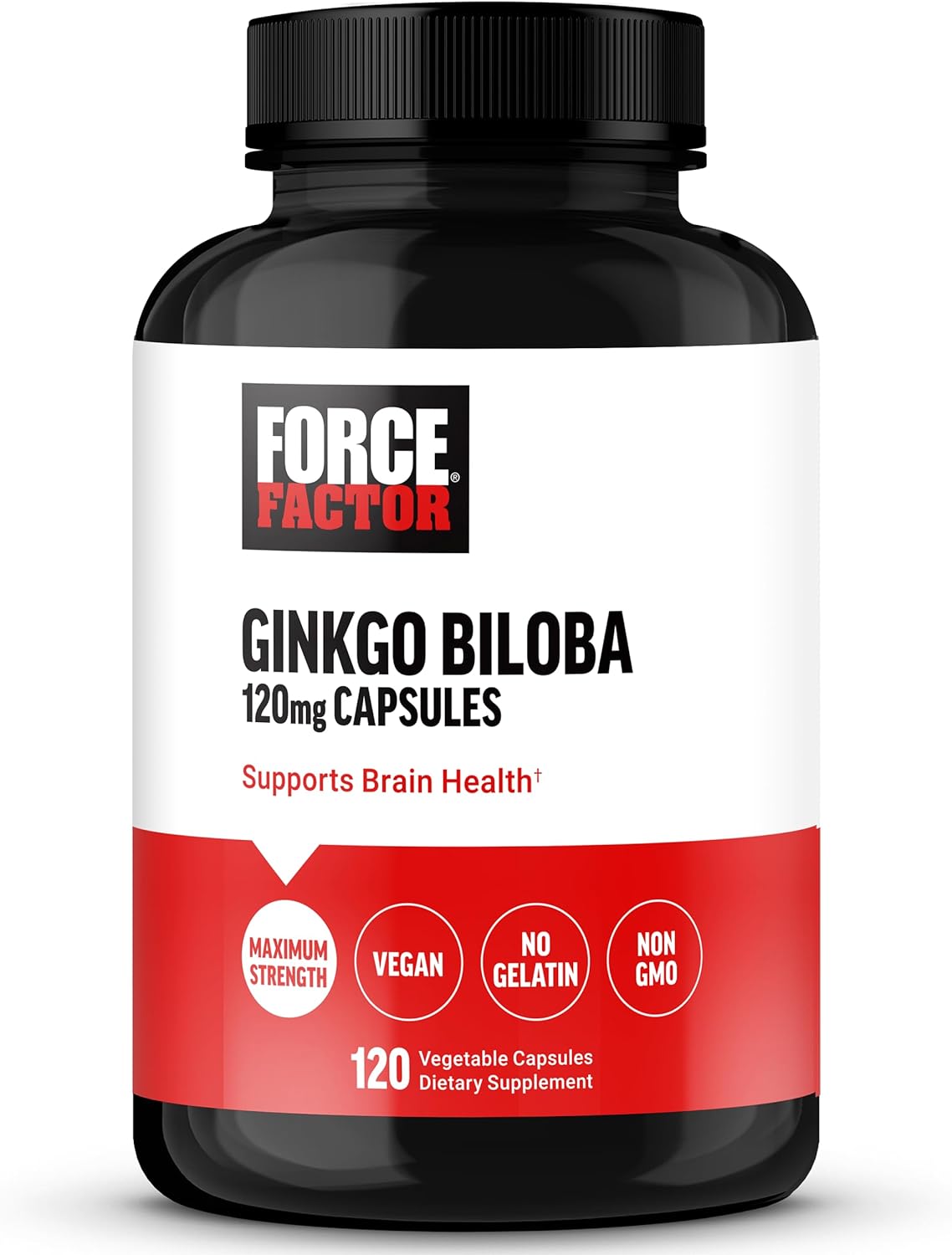 FORCE FACTOR Ginkgo Biloba 120mg, Brain Health Supplement for Adults, Maximum Strength Ginko Brain Support and Cognitive Supplement, Vegan, Non-GMO, 120 Capsules