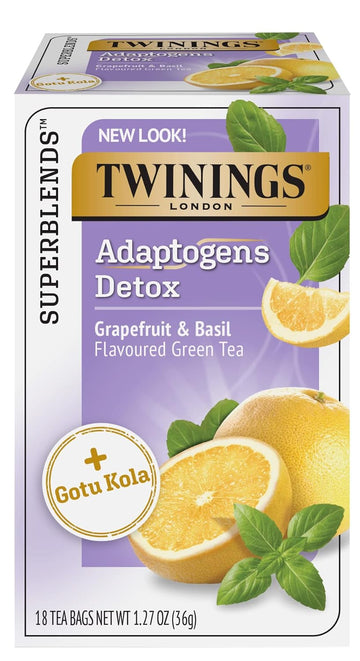 Twinings Superblends Adaptogens Detox With Gotu Kola, Grapefruit & Basil Flavoured Green Tea, 18 Tea Bags (Pack Of 6), Enjoy Hot Or Iced