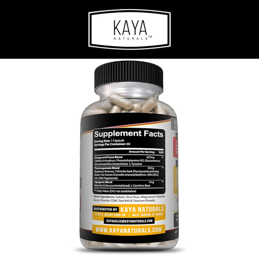 Kaya Naturals Supreme Fat Burner - Weight Loss Pills Women & Men - Appetite Suppressant Supplement - Powerful Thermogenic Diet Pills - Natural Energy Boost Oxy Burn 60 Count