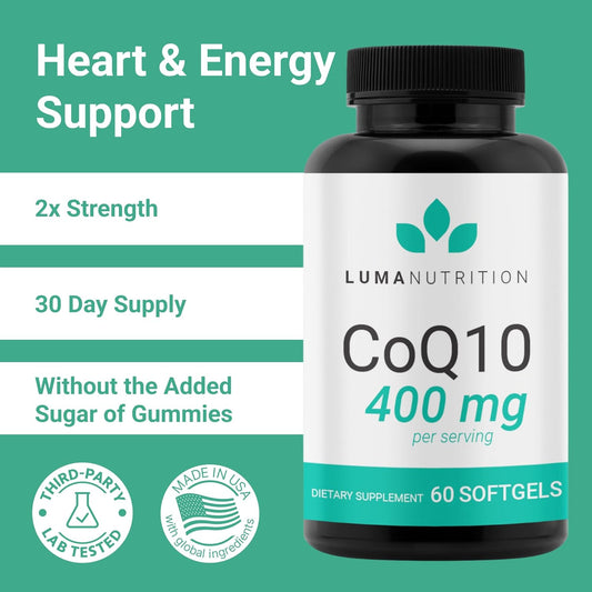 Luma Nutrition Coq10 400Mg Softgels - High-Absorption Coenzyme Q10 - Co Q-10 200Mg / 400Mg Per Serving - Heart Health - 60 Liquid Softgels