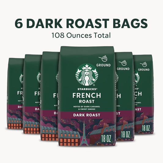 Starbucks French Roast Ground Coffee, 18 Ounce (Pack of 6)