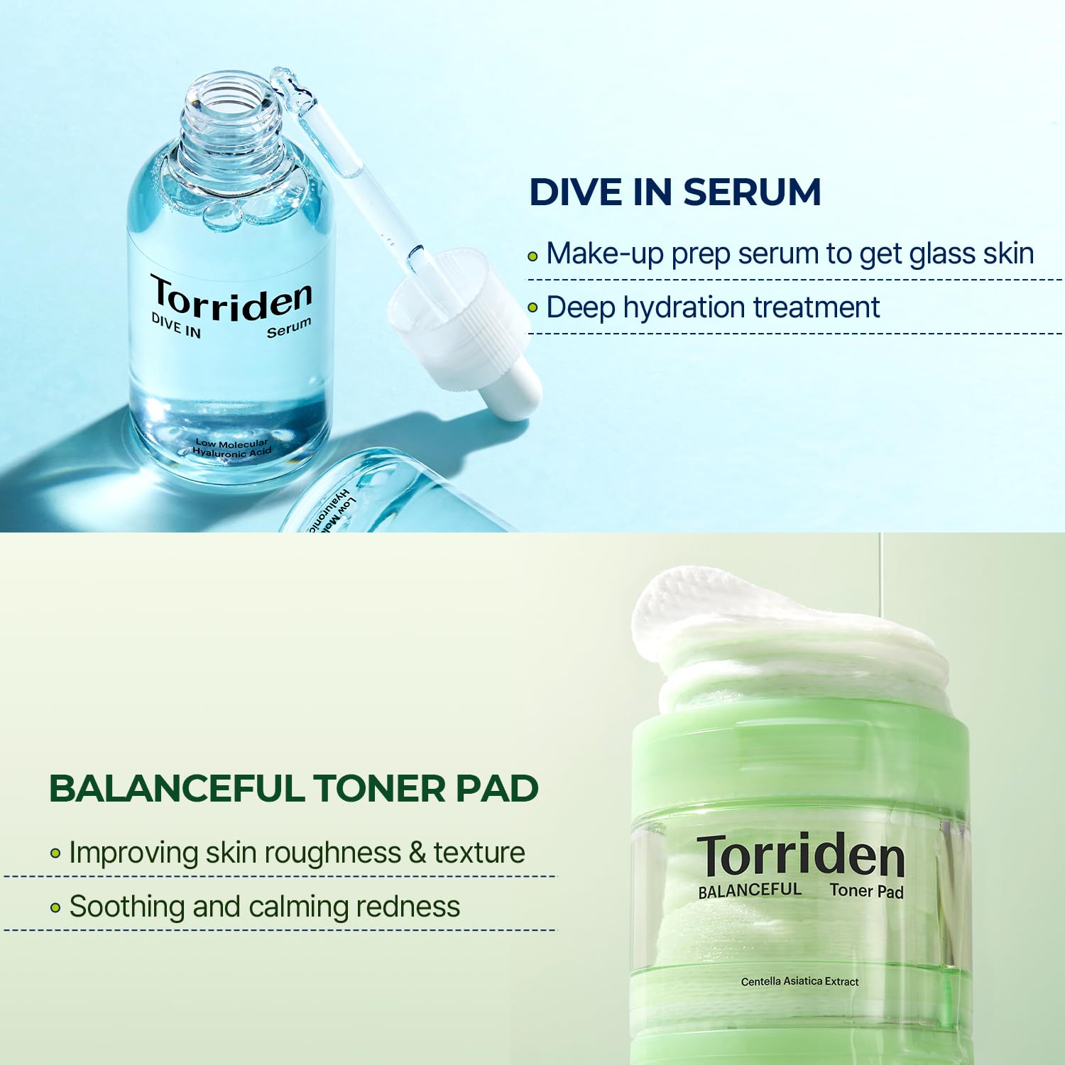 Torriden DIVE IN Serum 1.69 fl.oz. + BALANCEFUL Toner Pad (60 pads) | Daily Exfoliating Pads with PHA and LHA | Deep Hydrating Serum with 5D Low Molecular Hyaluronic Acid | Korean Skin Care : Beauty & Personal Care