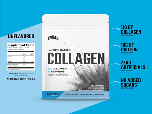 Levels Collagen Peptides, No Artificial Ingredients, 11G Of Collagen, Unflavored, 1Lb