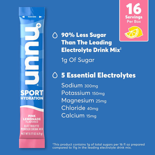 Nuun Sport Electrolyte Powder Packets - Pink Lemonade Flavor | 5 Essen