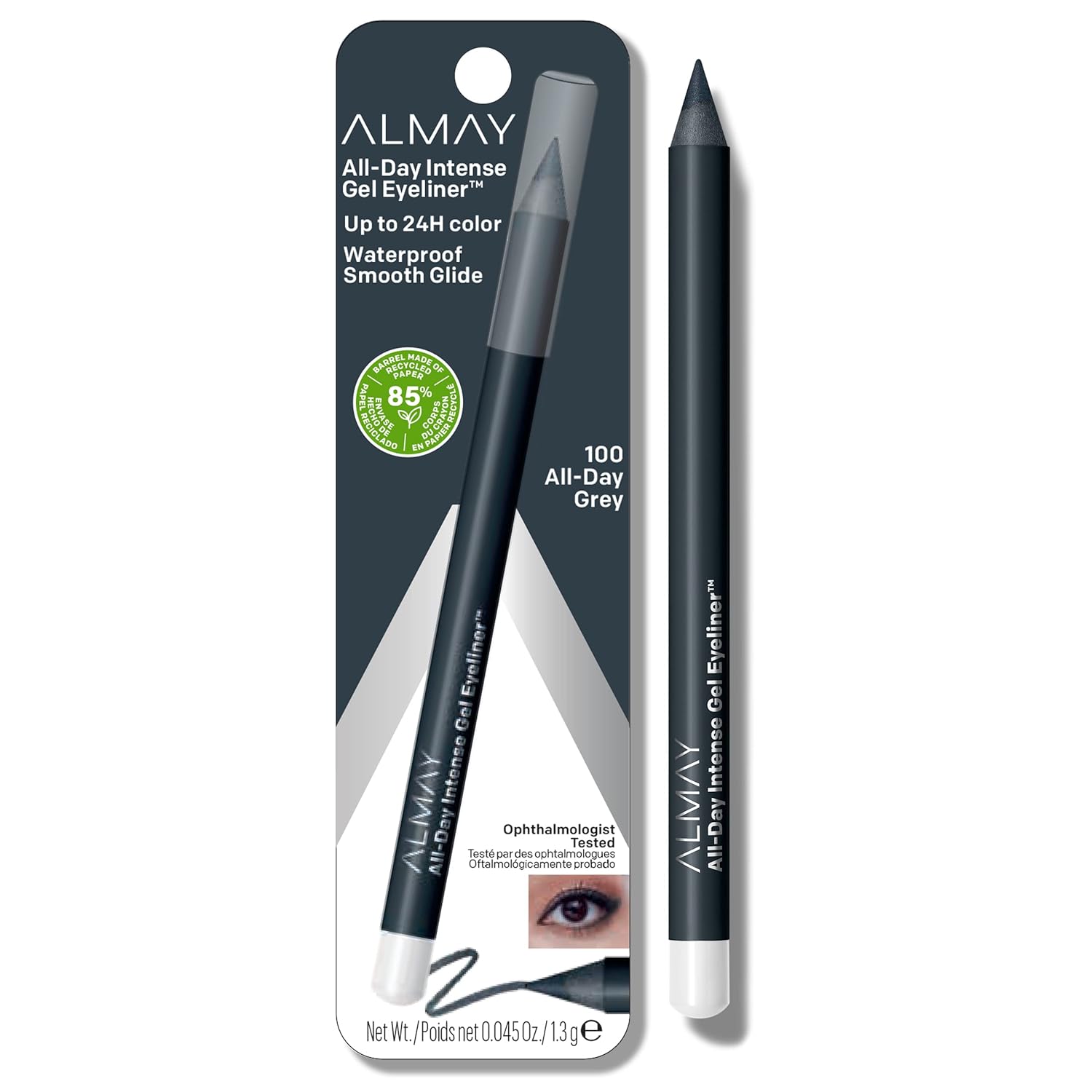 Almay Gel Eyeliner, Waterproof, Fade-Proof Eye Makeup, Easy-To-Sharpen Liner Pencil, 100 All Day Grey, 0.045 Oz