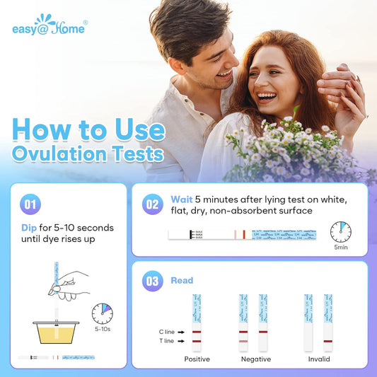 Easy@Home Ovulation Test Strips, 100 Pack Fertility Tests, Ovulation Predictor Kit, FSA Eligible, Powered by Premom Ovulation Predictor iOS and Android App, 100LH+100 Urine Cups