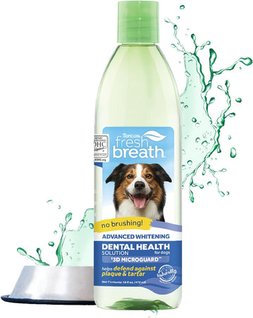 TropiClean Fresh Breath Dog Teeth Cleaning – Dog Dental Care for Bad Breath - Breath Freshener - Water Additive Mouthwash – Helps Remove Plaque Off Dogs Teeth, Advanced Whitening, 473ml?FBAWWA16Z