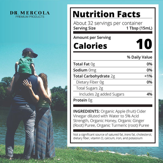 Dr. Mercola Biothin Apple Cider Vinegar, 16 Fl. Oz. (473 mL), 31 Servings, Spicy Habanero Flavor, with Ginger & Turmeric, Supports Metabolic and Digestive Functions, Non-GMO, Certified USDA Organic