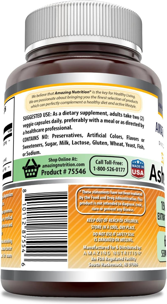 Amazing Formulas Ashwagandha Extract Supplement | 150 Mg Extract (20:1) | Equivalent To 3,000 Mg | Veggie Capsules | Non-Gmo | Gluten-Free | Made In Usa (120, Count)