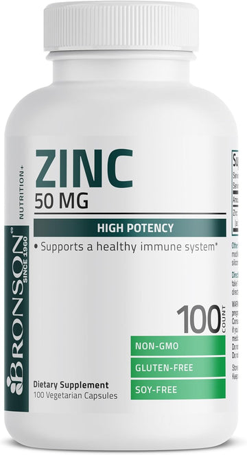 Bronson Zinc 50Mg Complex (Zinc Oxide 50% & Zinc Picolinate 50%) High Potency Immune Support Supplement & Antioxidant And Skin Health - Non Gmo, 100 Vegetarian Capsules