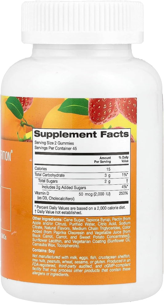 California Gold Nutrition Vitamin D3 Gummies, Lemon, Orange, And Strawberry, 2,000 Iu, 90 Gummies (1,000 Iu Per Gummy)