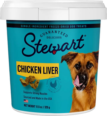 Stewart Freeze Dried Dog Treats, Chicken Liver, 11.5 Oz, Grain Free & Gluten Free, Resealable Tub, Single Ingredient, Training Treat In Beef Liver, Salmon, Chicken Liver & Chicken Breast 4, 14, 21 Oz