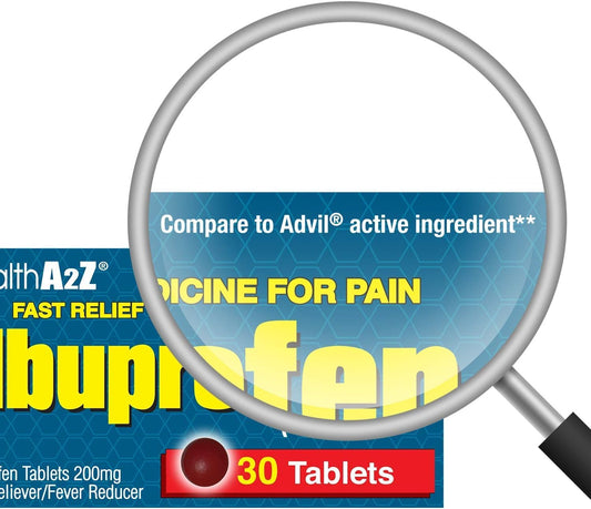 Healtha2Z Ibuprofen 200mg Tablets | Pain Relief for Headache, Body Aches, Arthritis, Back Pain, Cramps & Fever | 30 Count (Pack of 3)