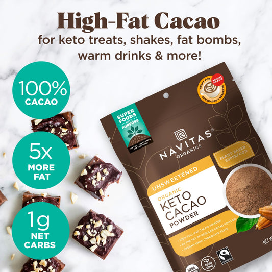 Navitas Organics Keto Cacao Powder, 8 Oz. Bag, 15 Servings — Organic, Non-Gmo, Fair Trade, High Fat Cacao