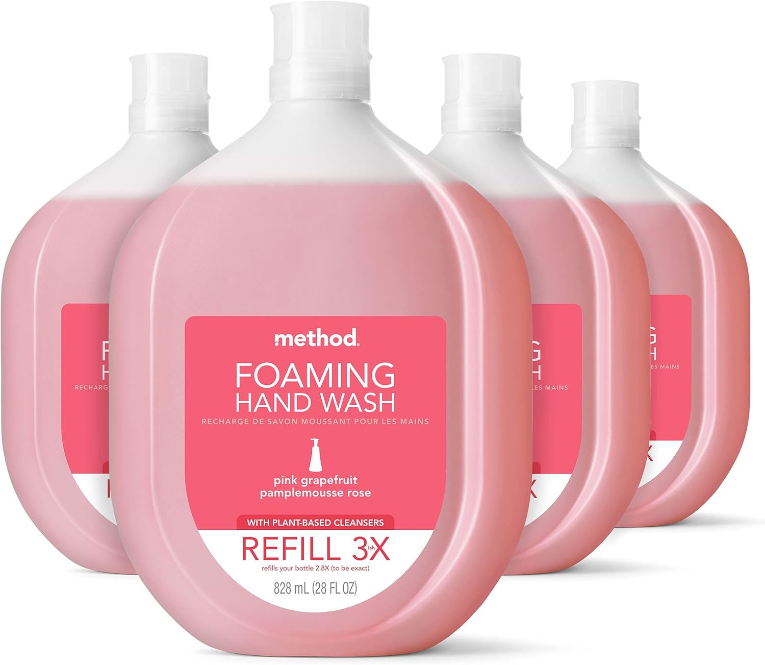 Method Foaming Hand Soap Refill, Pink Grapefruit, Recyclable Bottle, Biodegradable Formula, 28 Fl Oz (Pack Of 4)