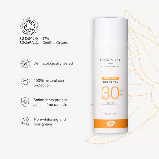 Green People Mineral Sun Cream Spf30 With Zinc Oxide - Non Comedogenic, For Face & Body - Organic, Reef Safe & Cruelty Free, 50Ml