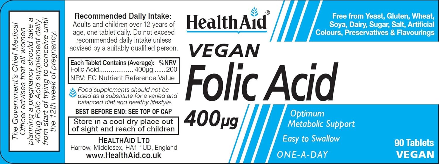 HealthAid Folic Acid 400g - 90 Tablets : Amazon.co.uk: Health & Personal Care