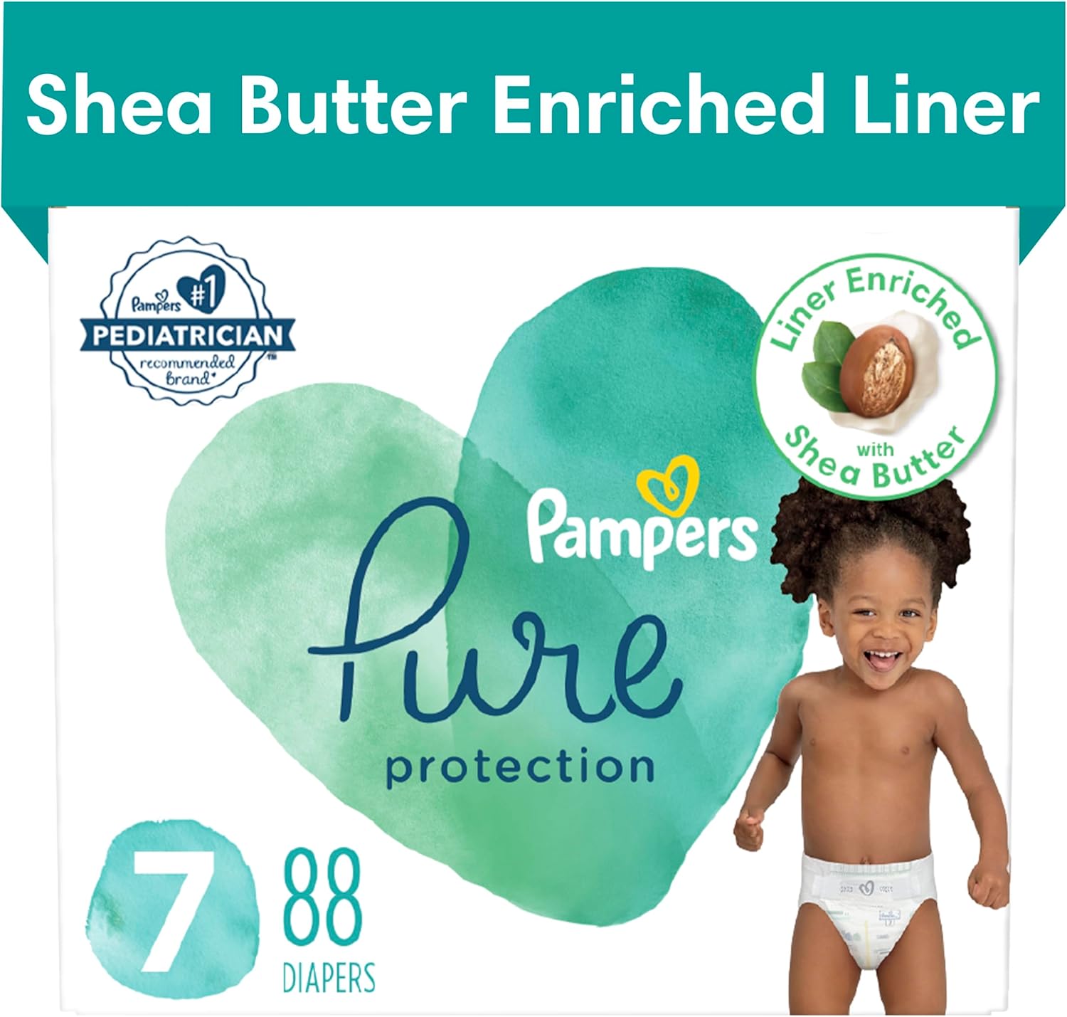 Pampers Pure Protection Diapers - Size 7, One Month Supply (88 Count), Hypoallergenic Premium Disposable Baby Diapers