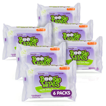 Baby Wipes By Boogie Wipes, Wet Wipes For Face, Hand, Body & Nose, Fsa/Hsa Eligible, Made With Vitamin E, Aloe, Chamomile And Natural Saline, Natural Lavender Scent, 30 Count, Pack Of 6