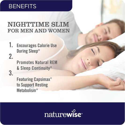 Naturewise Nighttime Slim - Night Time Thermogenic Fitness Support, Natural Sleep Aid With Cayenne Extract, Green Coffee Bean, Gaba, L-Theanine - Vegetarian, Non-Gmo - 60 Capsules[1-Month Supply]