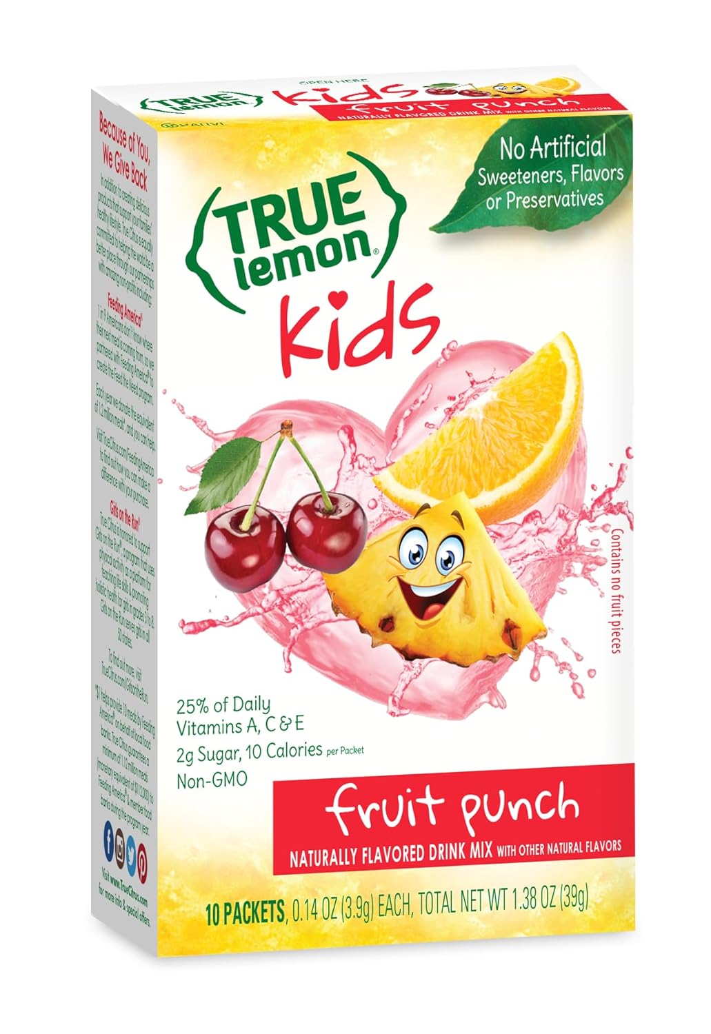 True Lemon Fruit Punch Packets - Low Sugar, No Preservatives Kids Hydration Drink Mix