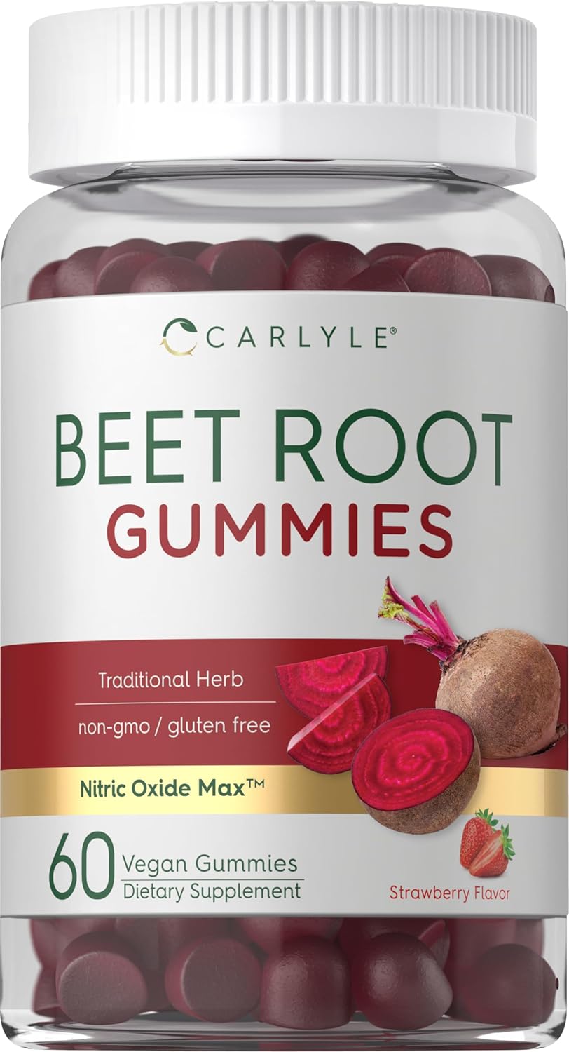 Carlyle Beet Root Gummies | 60 Count | Vegan Strawberry Flavored Chewable Supplement | Non-Gmo, Gluten Free