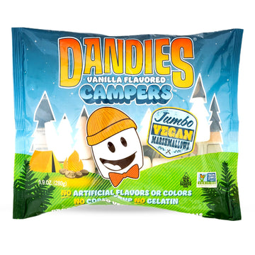 Dandies Jumbo Campers Vegan Marshmallows, No Artificial Flavorings, Food Dyes, Corn Syrup, Or Gelatin, Perfect For Roasting, S’Mores, Or Snacking (Jumbo)