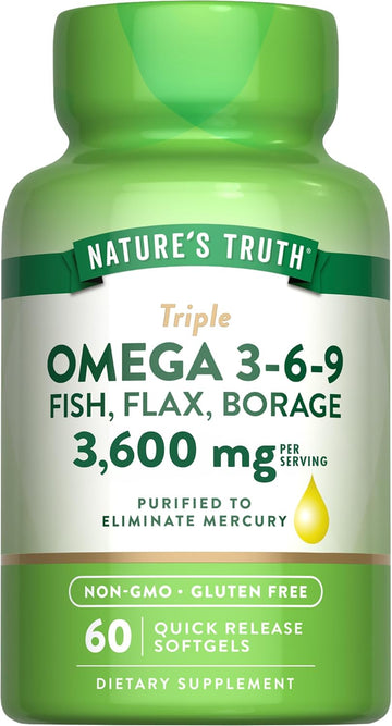 Nature'S Truth Triple Omega 3-6-9 Softgels | 3600Mg | 60 Count | Fish, Flax, Borage Oils Supplement | Non-Gmo & Gluten Free Supplement