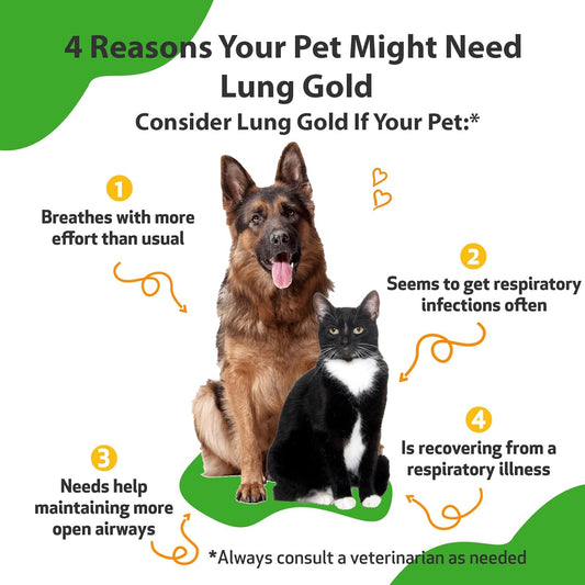 Pet Wellbeing Lung Gold For Dogs & Cats - Vet-Formulated - Lung & Respiratory Immune Support, Open Airways, Easy Breathing - Natural Herbal Supplement 4 Oz (18 Ml)