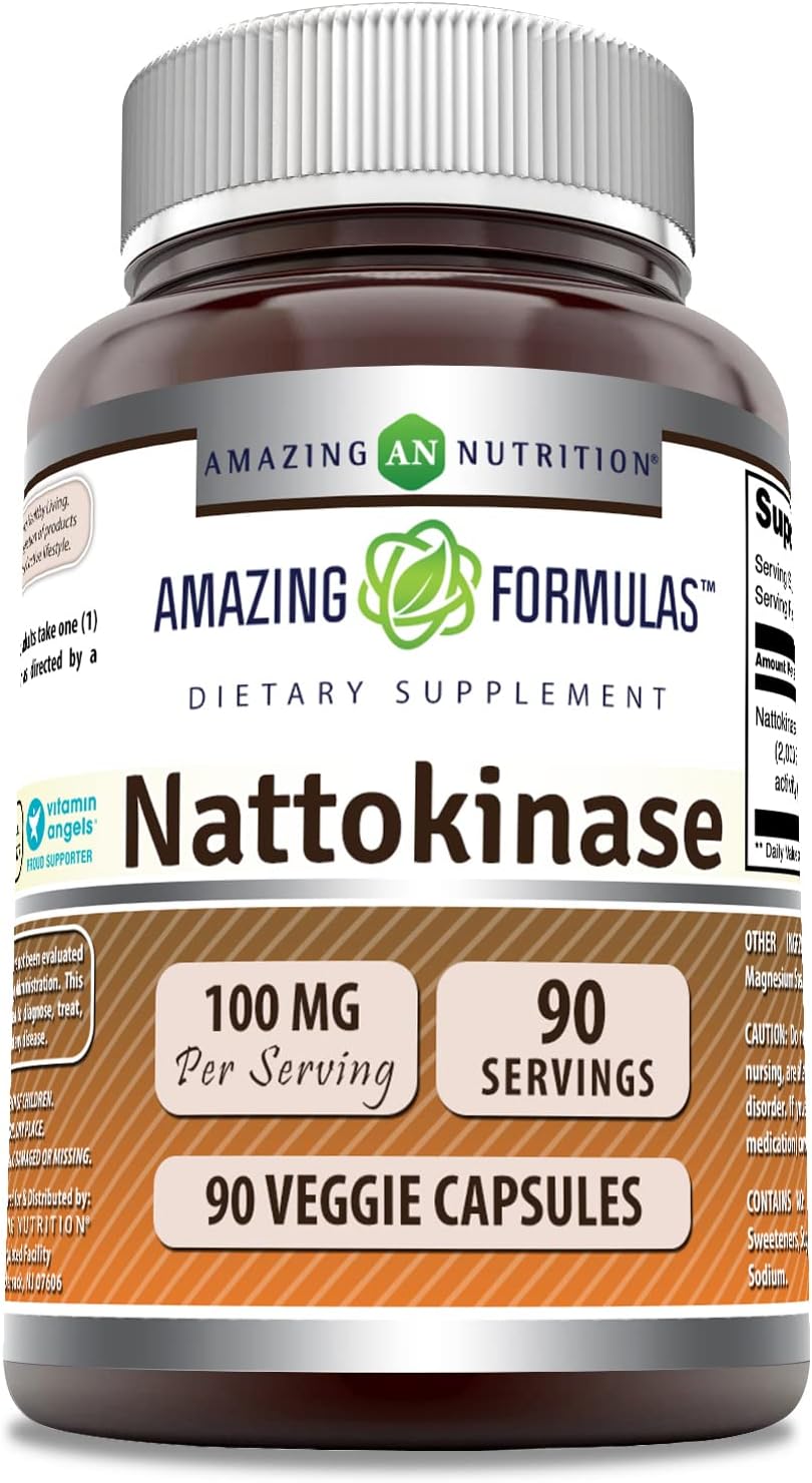 Amazing Formulas Nattokinase Dietary Supplement 100mg 90 Veggie Capsules Supplement | 2000 FU Enzyme Activity from Pure Nattokinase | Non-GMO | Gluten Free | Made in USA | Ideal for Vegetarians