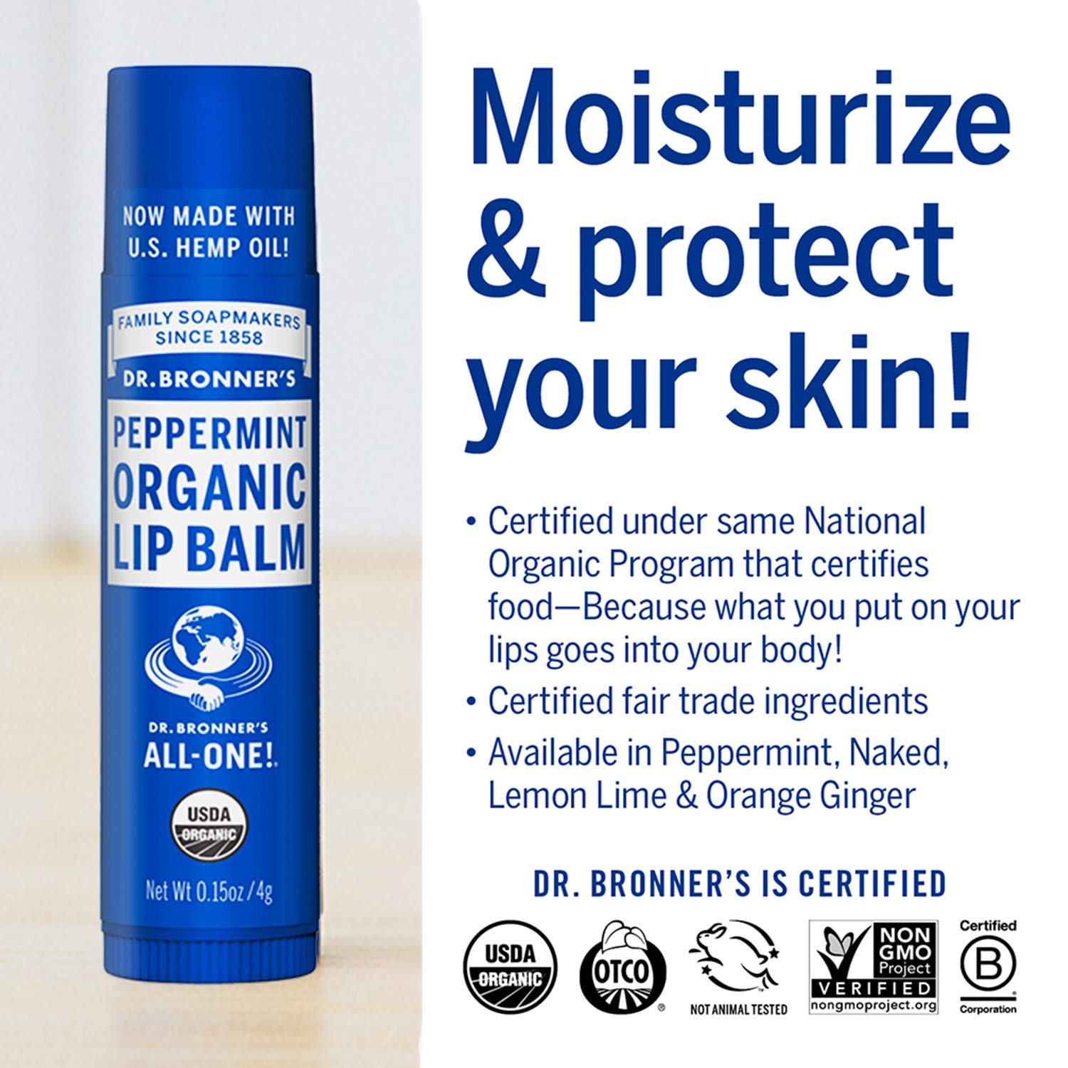 Dr. Bronner's - Organic Lip Balm (Peppermint, 0.15 ounce, 6-Pack) - Made with Organic Beeswax and Avocado Oil, For Dry Lips, Hands, Chin or Cheeks, Jojoba Oil for Added Moisture, Cooling and Hydrating : Lip Balms And Moisturizers : Beauty & Personal Care