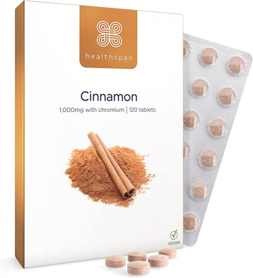 Healthspan Cinnamon 1,000Mg (120 Tablets) | Supports Metabolism | Added Chromium To Maintain Blood Sugar Levels | Inspired By Ayurvedic Culture & Chinese Herbal Medicines | Vegan