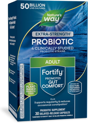 Nature'S Way Extra Strength** Fortify Probiotic, Prebiotics, 50 Billion Live Cultures, Digestive And Immune Health Support*, 30 Capsules (Packaging May Vary)