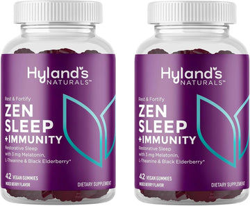 Hyland's Rest & Fortify Zen Sleep Aid + Immune Support - 42 Vegan Gummies - with Melatonin + L-Theanine for Sleep Support and Organic Black Elderberry, Vitamin C and Zinc for Immune Support : Health & Household