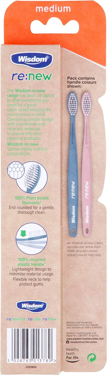 Wisdom Re:New Clean Medium Twinpack X 2 (4 Brushes Total)