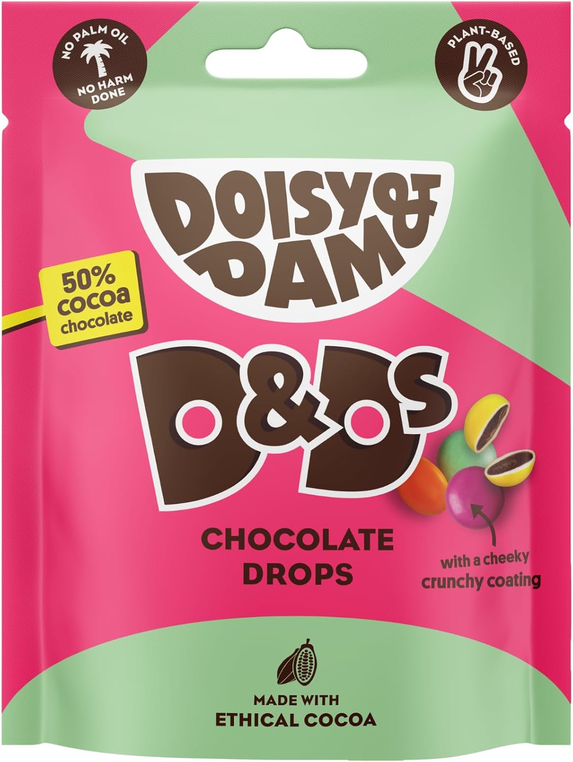 Doisy & Dam Dark Chocolate D&Ds Snack Packs (7 X 80 G) | Crunchy Sugar-Coated Chocolate Drops | 50% Cocoa | No Palm Oil | Vegan Choc Bites | Ethical Cocoa | Dairy-Free | Natural Ingredients