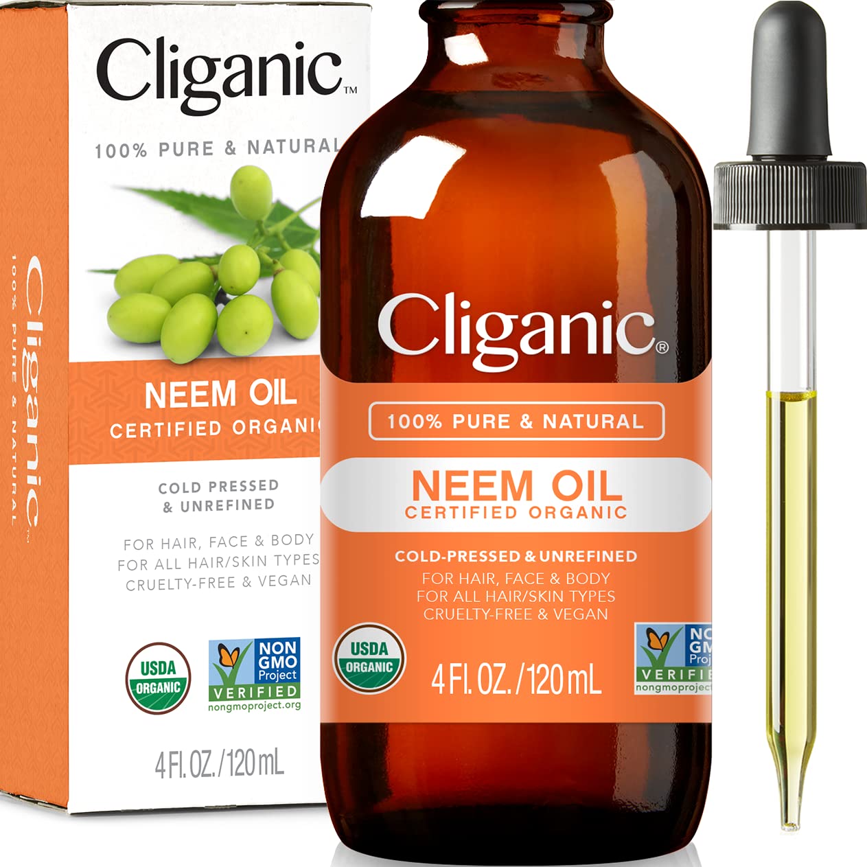 Cliganic Organic Neem Oil For Face, Skin & Plants (4Oz), 100% Pure | Natural Cold Pressed Non-Gmo