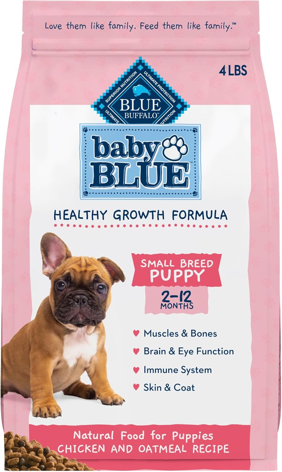 Blue Buffalo Baby Blue Natural Small Breed Puppy Dry Dog Food, Healthy Growth Formula With Dha, Chicken And Oatmeal Recipe, 4-Lb. Bag