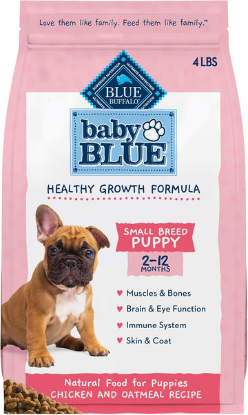Blue Buffalo Baby Blue Natural Small Breed Puppy Dry Dog Food, Healthy Growth Formula With Dha, Chicken And Oatmeal Recipe, 4-Lb. Bag