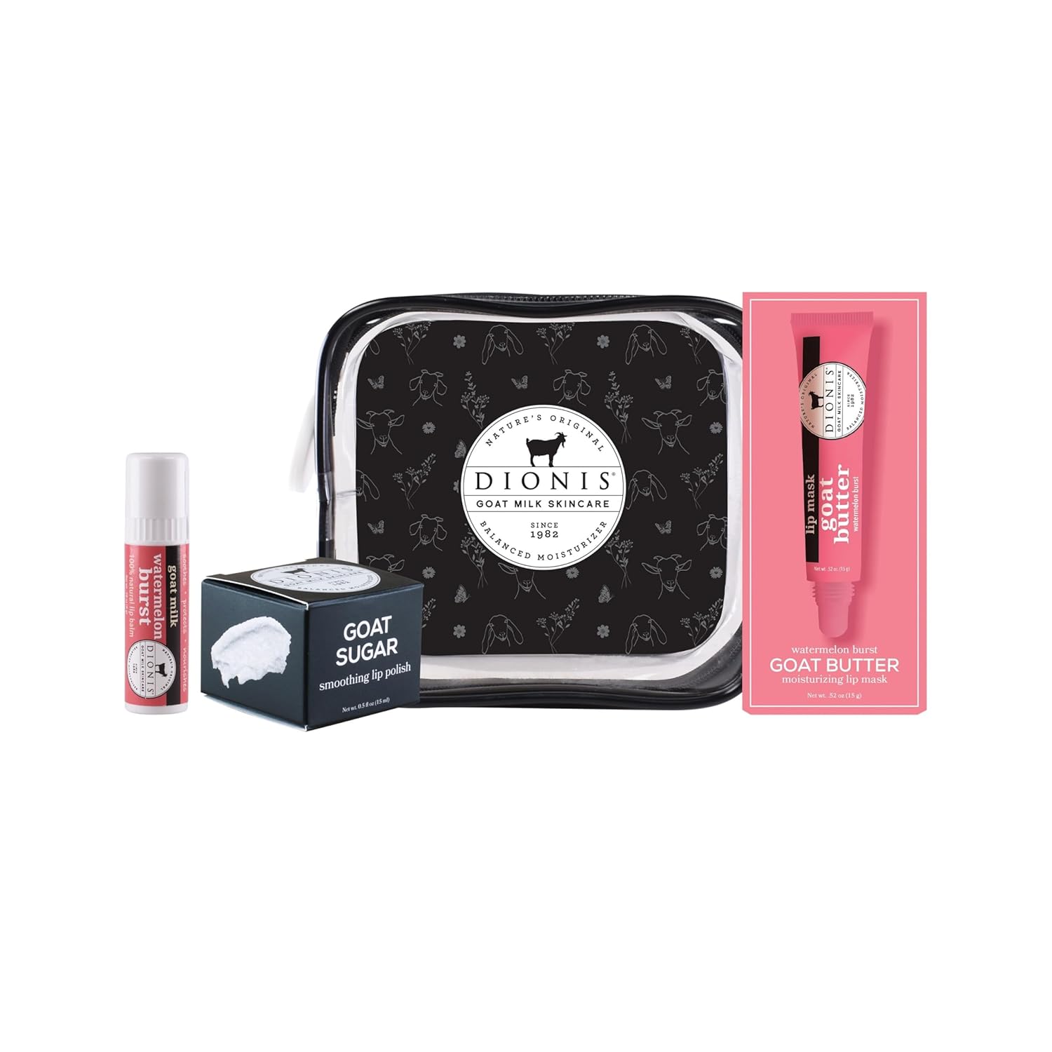 Dionis Goat Milk Vanilla Bean 3-Piece Lip Care Kit, Travel Bag Included – Sugar Polish, Goat-Butter Overnight Mask & Scented Jumbo Lip-Balm - Moisturizing Clean Beauty, Cruelty-Free, Made In Usa