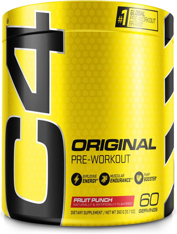 C4 Original Pre Workout Powder Fruit Punch - Vitamin C for Immune Support - Sugar Free Preworkout Energy for Men & Women - 150mg Caffeine + Beta Alanine + Creatine - 60 Servings