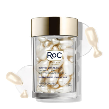 Roc Retinol Correxion Anti-Aging Wrinkle Night Serum, Daily Line Smoothing Skin Care Treatment For Fine Lines, Post-Acne Scars, 30 Individual Capsules, Unscented, 0.35 Fl Oz